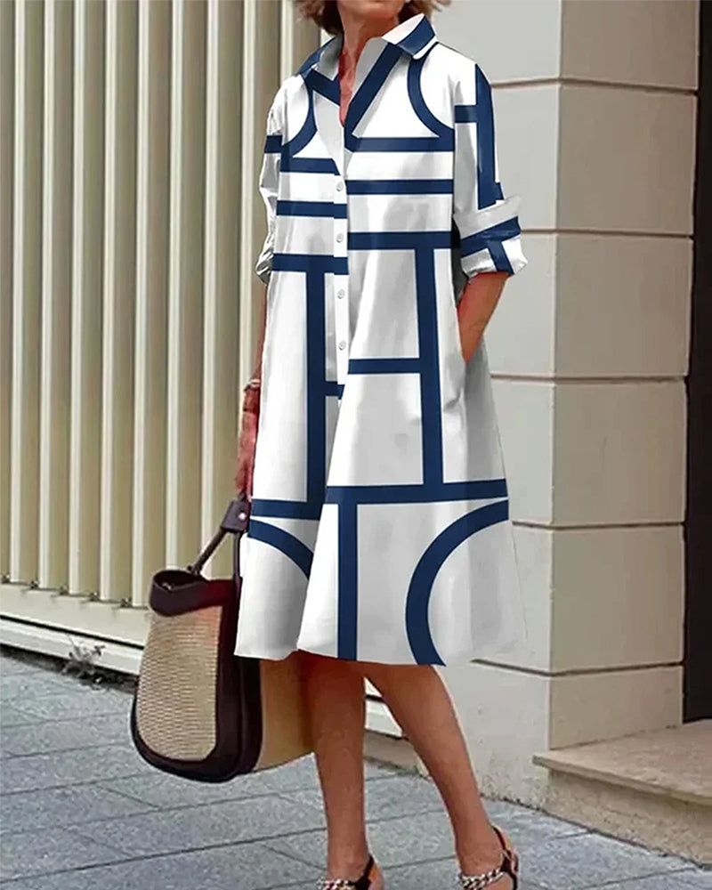 Robe Chemise Midi à Imprimé Géométrique