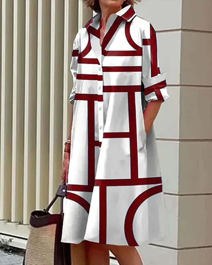 Robe Chemise Midi à Imprimé Géométrique