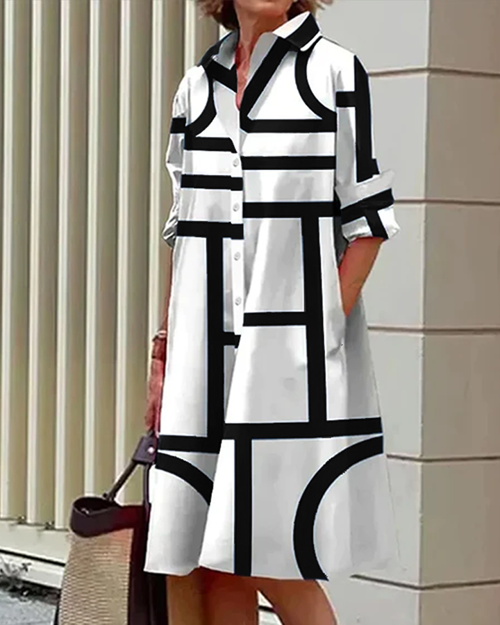 Robe Chemise Midi à Imprimé Géométrique