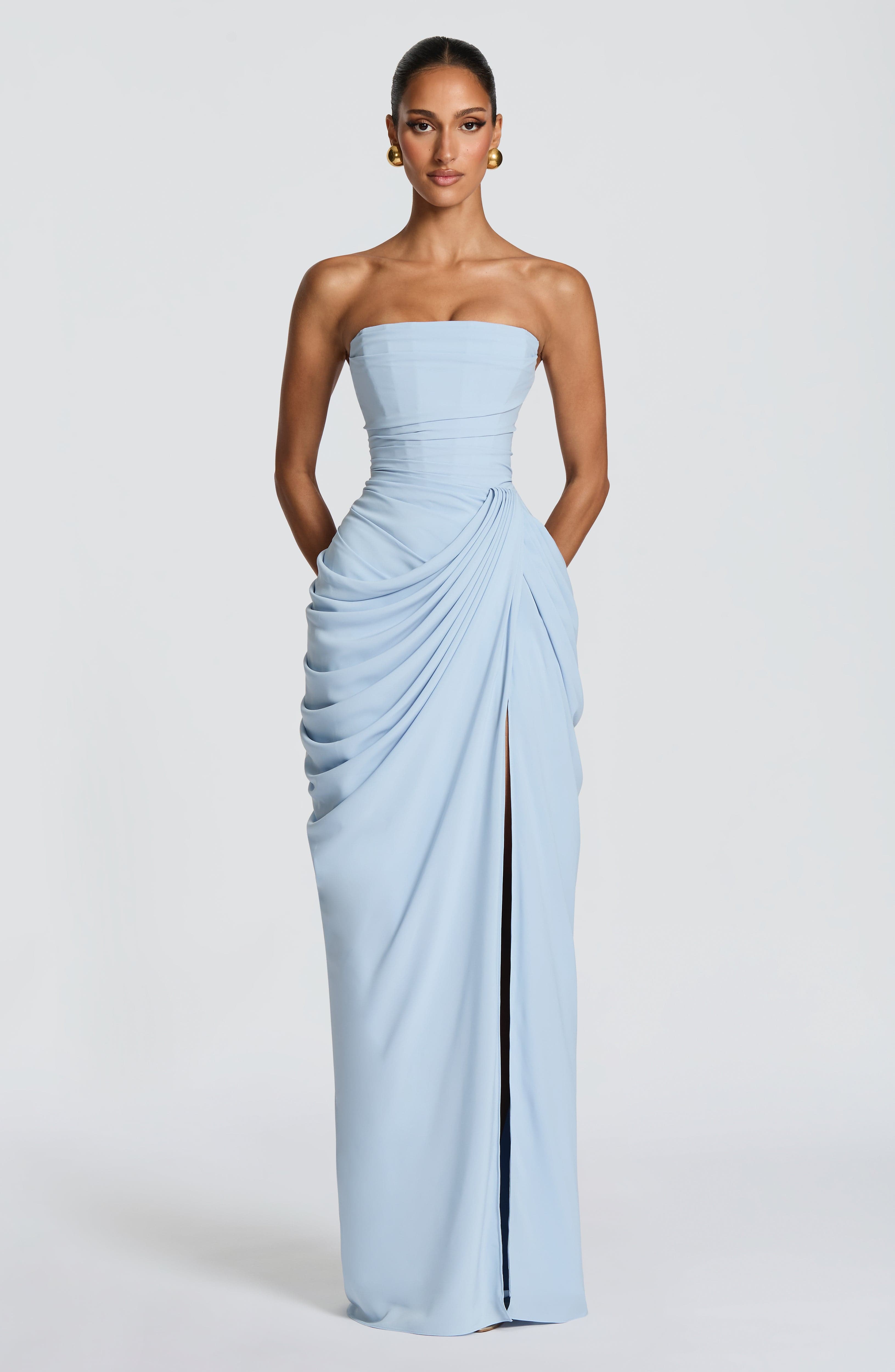 Robe Longue Bustier Drapée Femme