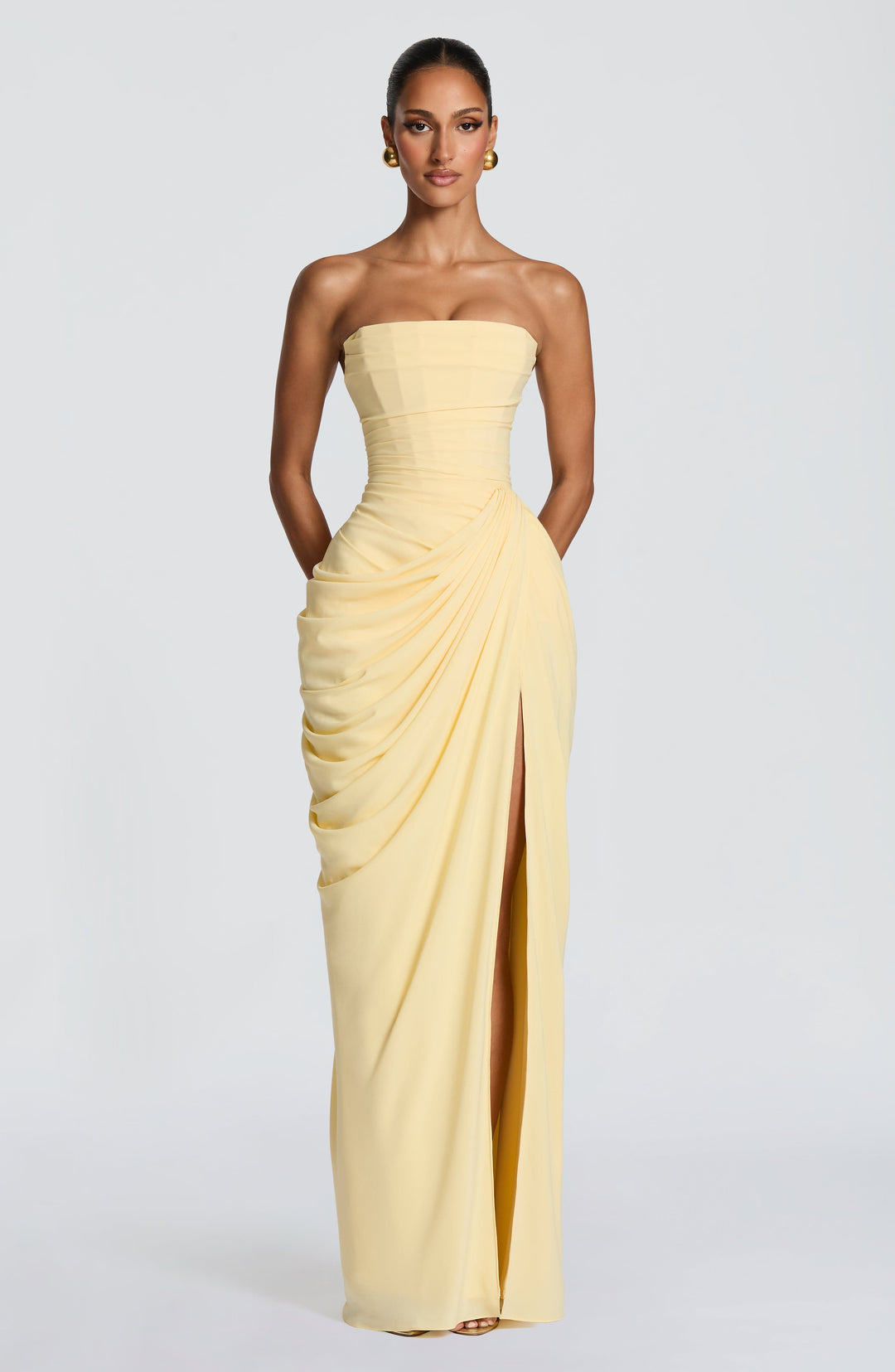 Robe Longue Bustier Drapée Femme