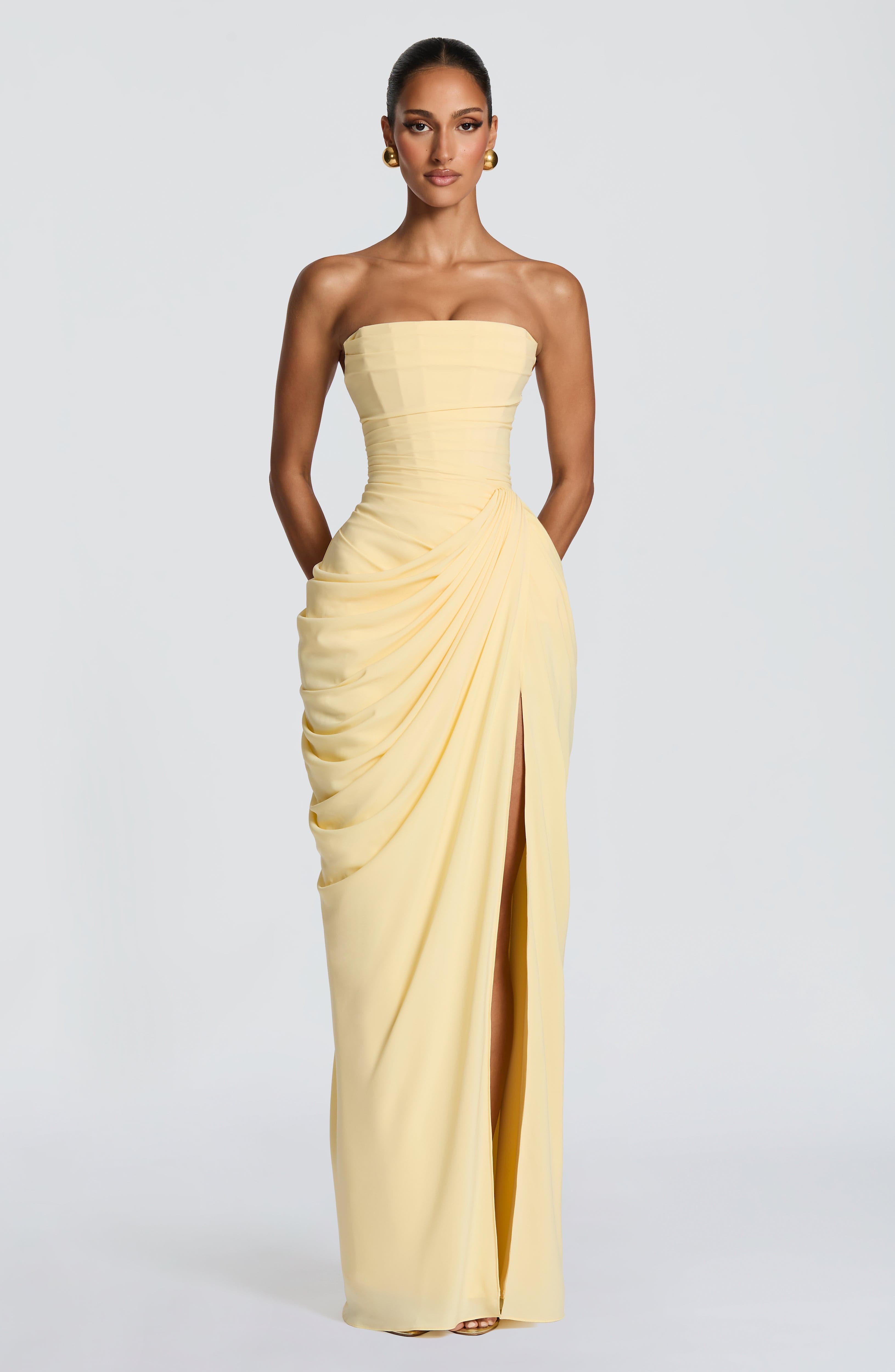 Robe Longue Bustier Drapée Femme