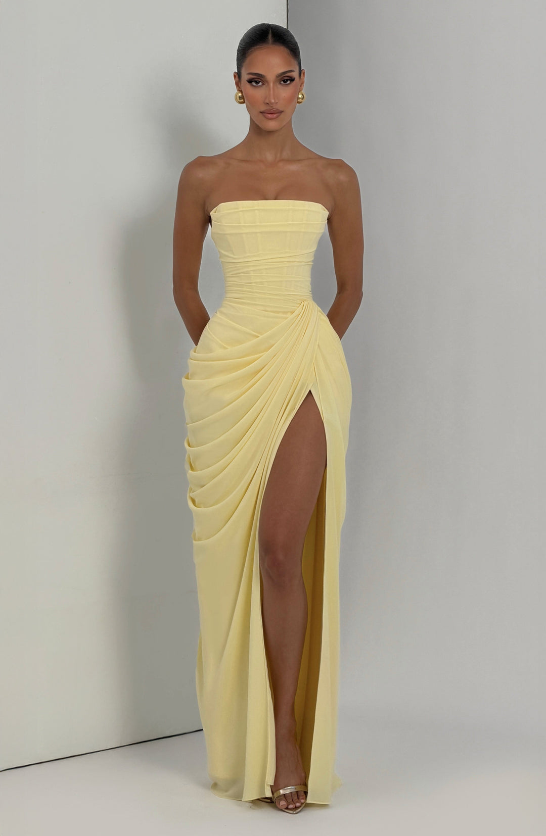 Robe Longue Bustier Drapée Femme