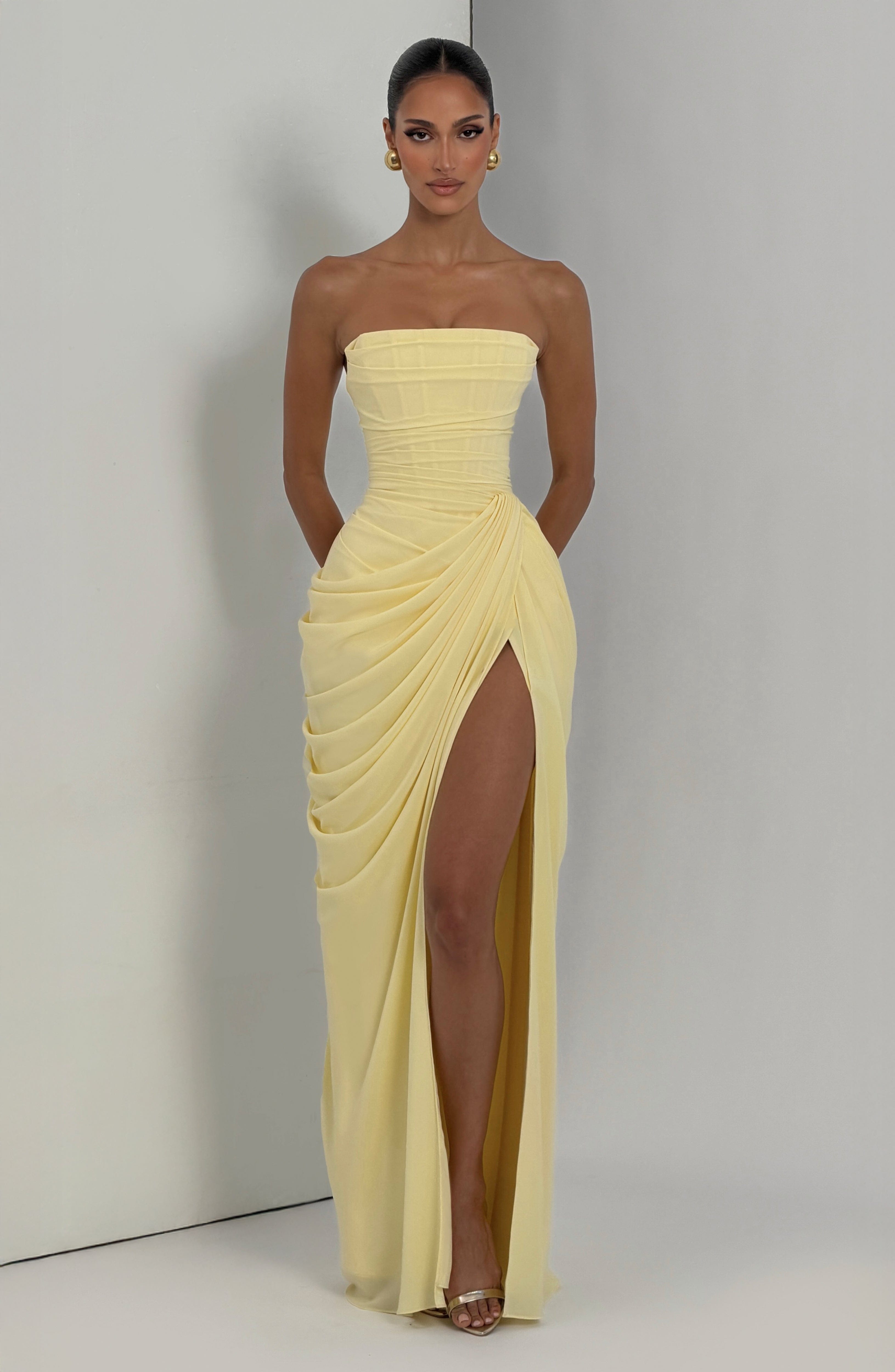 Robe Longue Bustier Drapée Femme