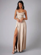 Robe Longue Fendue à Bretelles Femme