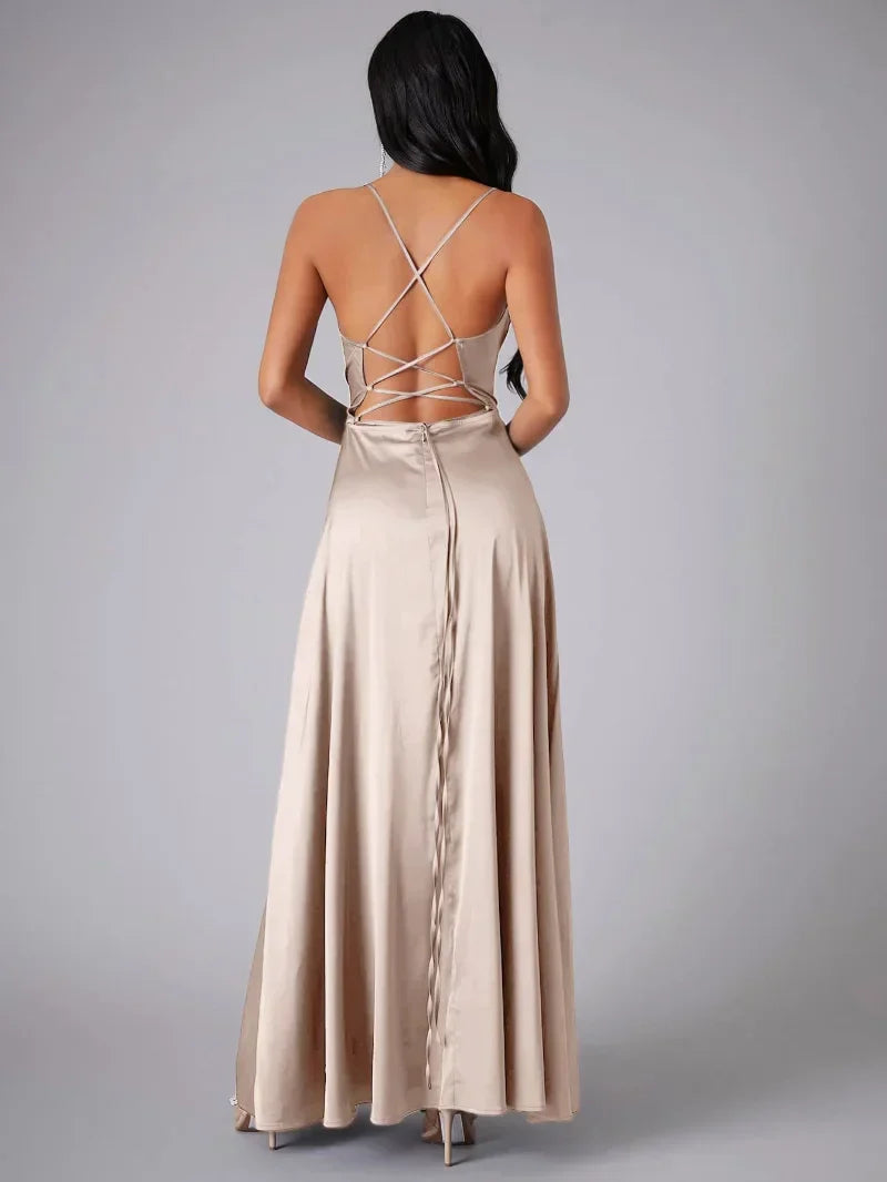 Robe Longue Fendue à Bretelles Femme