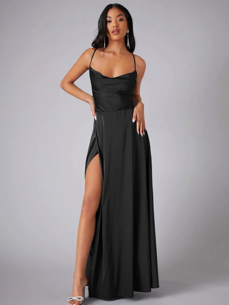 Robe Longue Fendue à Bretelles Femme