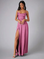 Robe Longue Fendue à Bretelles Femme