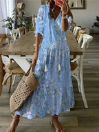 Robe Longue Fleurie à Col V Femme