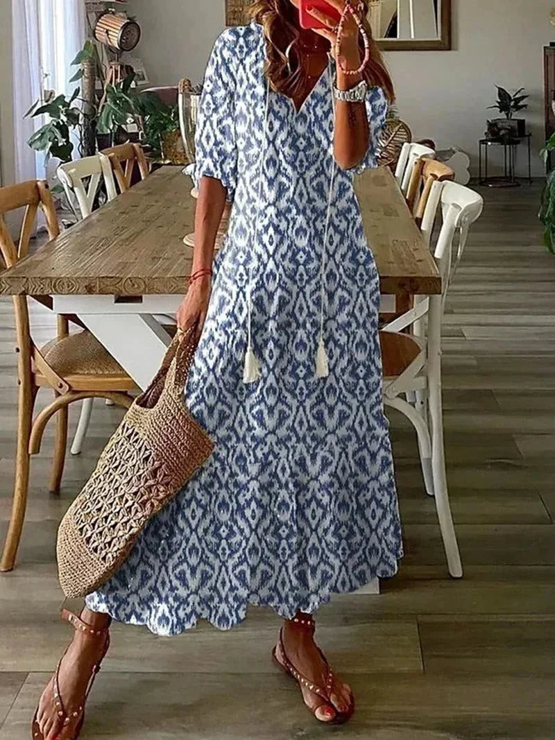 Robe Longue Fleurie à Col V Femme