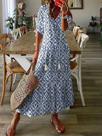 Robe Longue Fleurie à Col V Femme