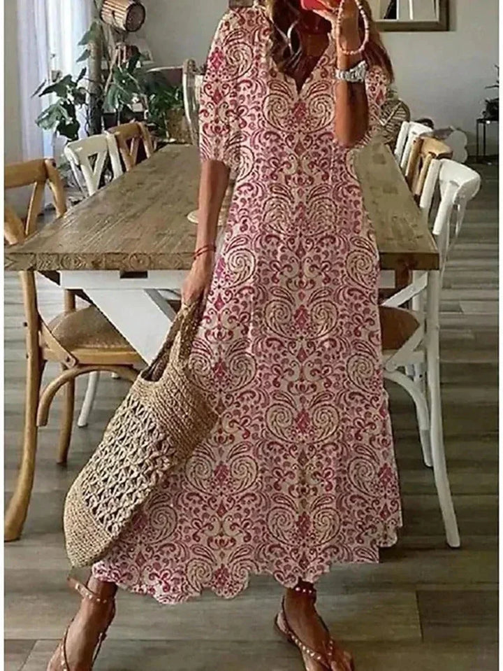 Robe Longue Fleurie à Col V Femme