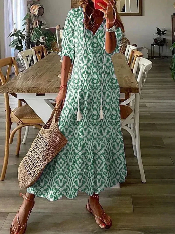 Robe Longue Fleurie à Col V Femme