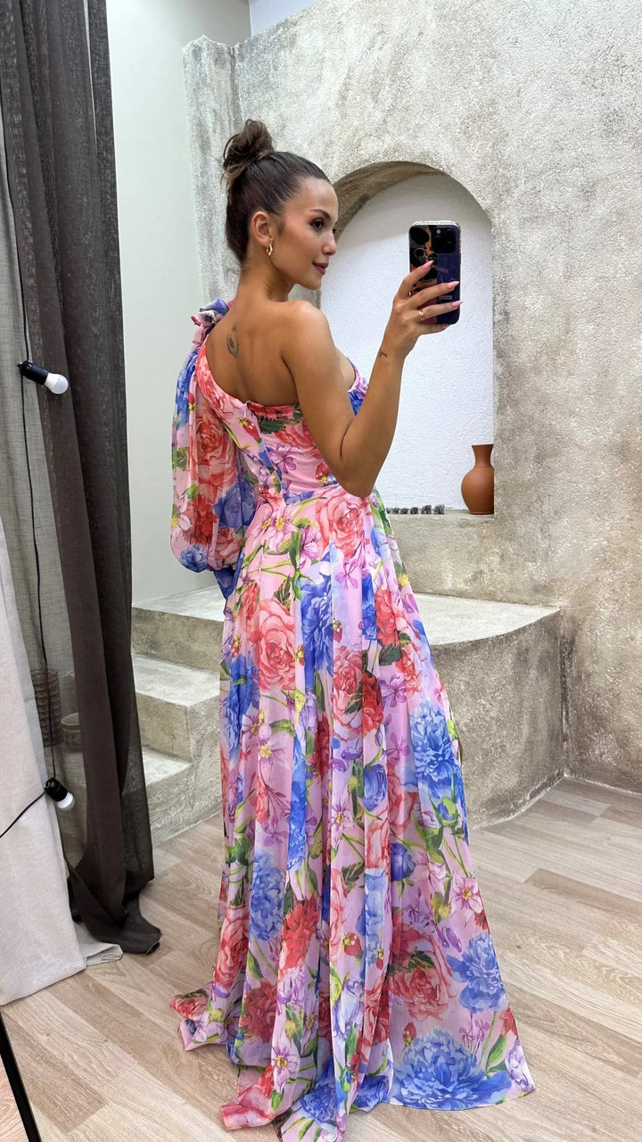 Robe Longue Fleurie Asymétrique Femme