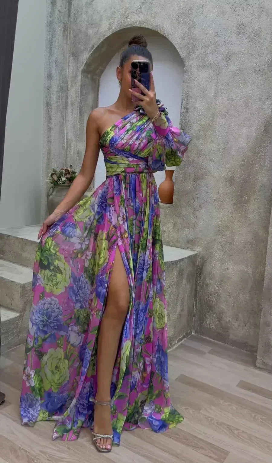 Robe Longue Fleurie Asymétrique Femme