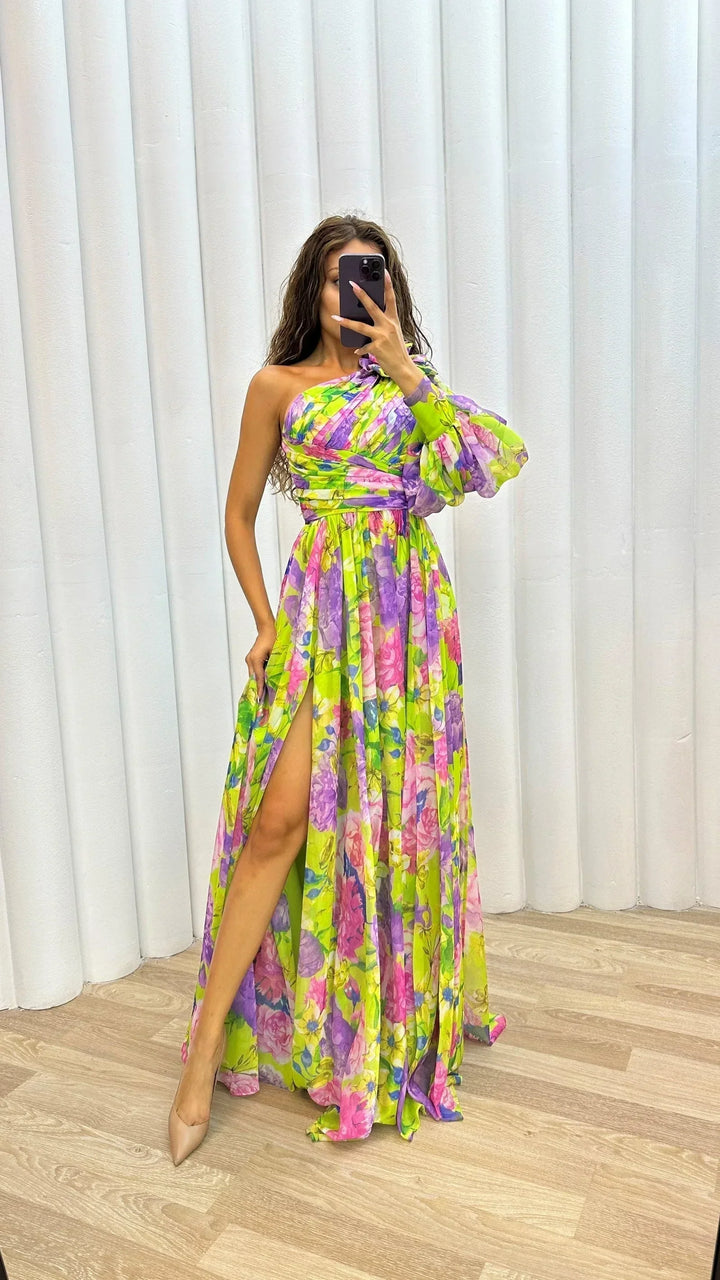 Robe Longue Fleurie Asymétrique Femme