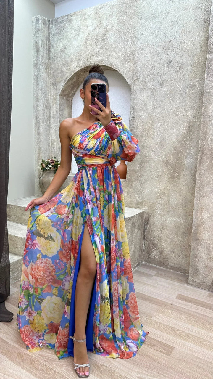 Robe Longue Fleurie Asymétrique Femme