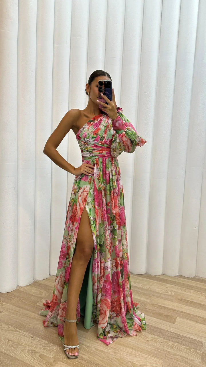 Robe Longue Fleurie Asymétrique Femme