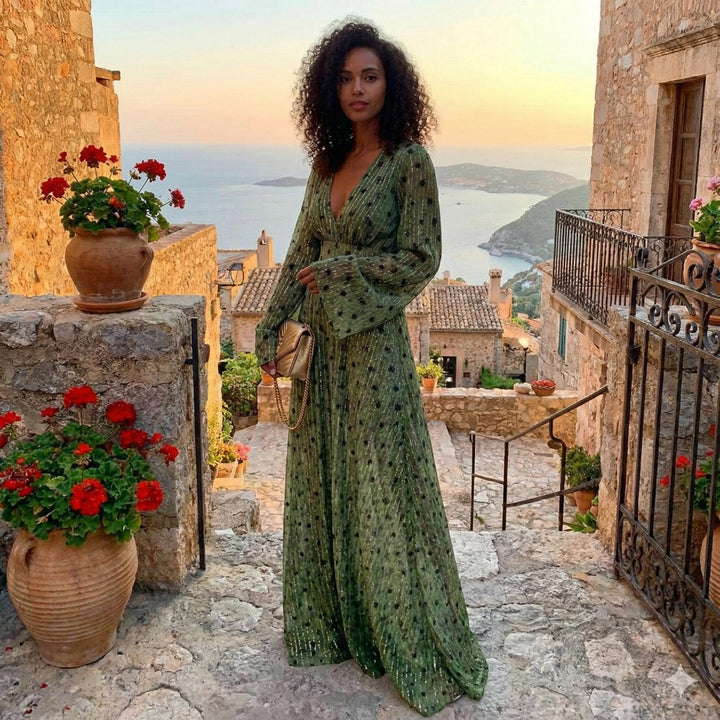 Robe Longue Cache-Cœur Imprimée Femme