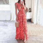 Robe Longue Fleurie à Col V Femme
