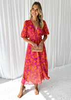 Robe Longue Fleurie à Col V Femme