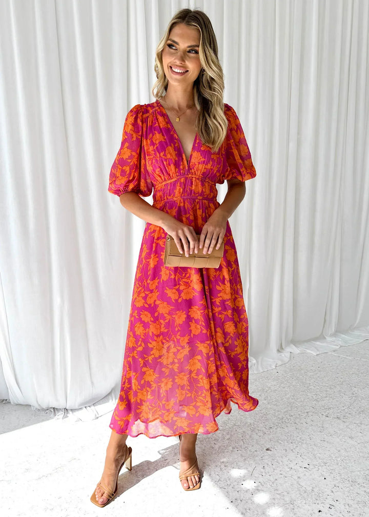 Robe Longue Fleurie à Col V Femme