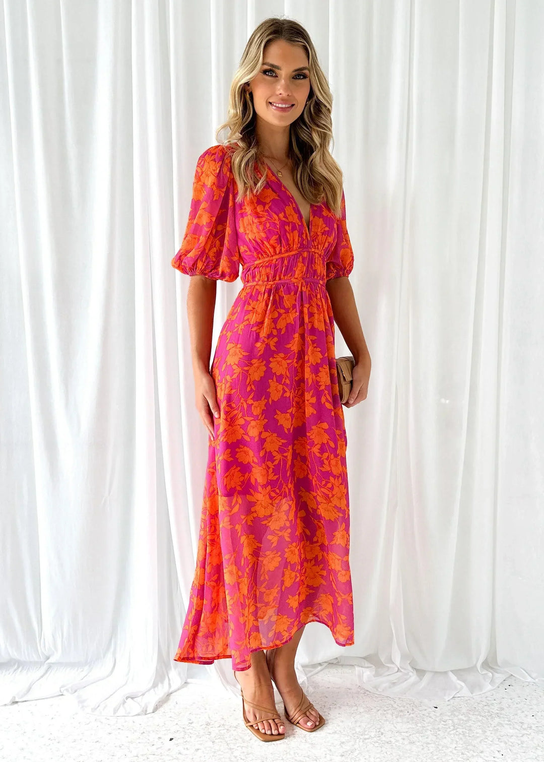 Robe Longue Fleurie à Col V Femme