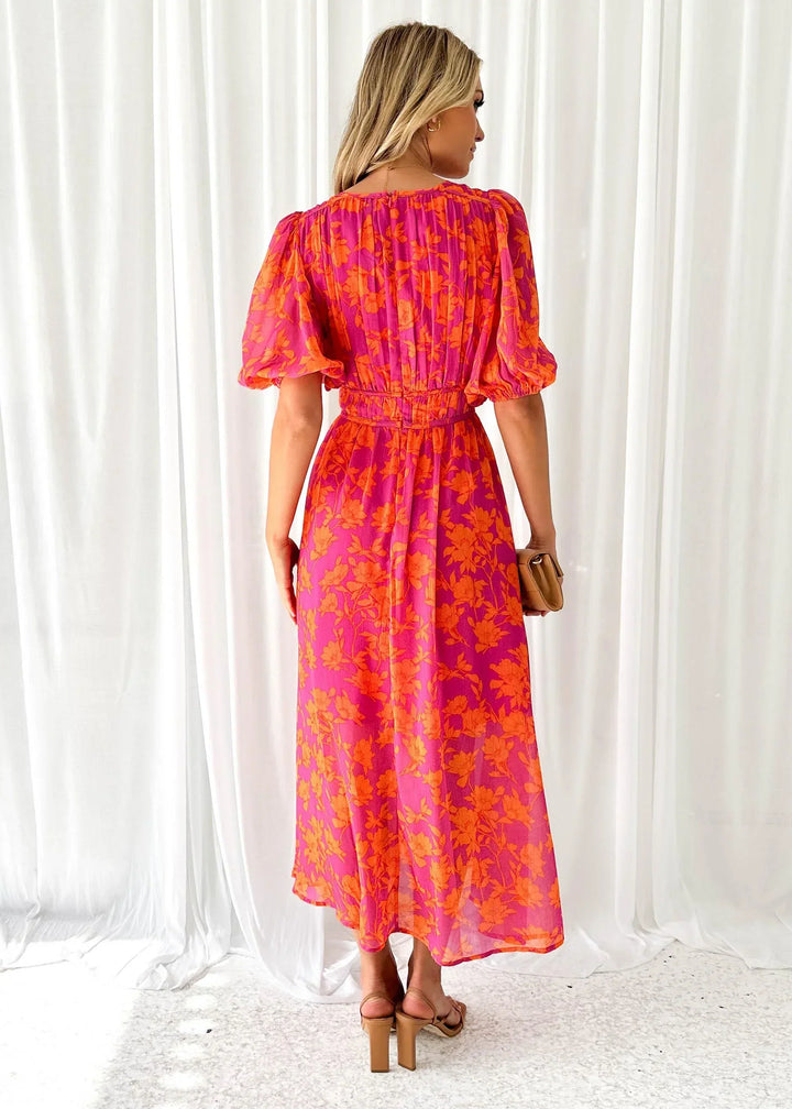 Robe Longue Fleurie à Col V Femme