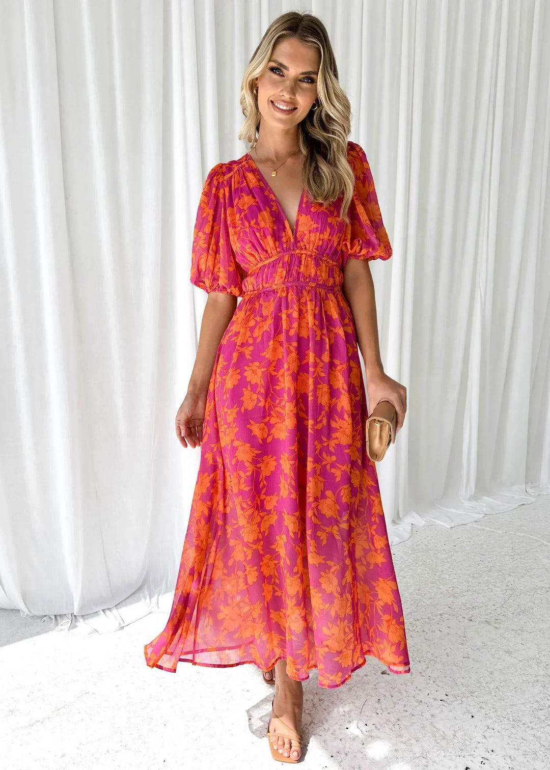 Robe Longue Fleurie à Col V Femme
