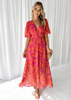 Robe Longue Fleurie à Col V Femme
