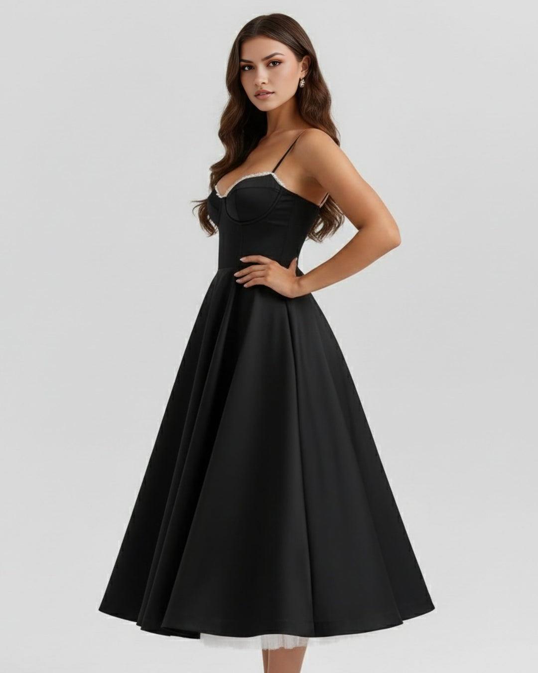 Robe Midi Évasée à Bretelles Femme
