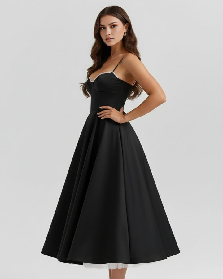Robe Midi Évasée à Bretelles Femme