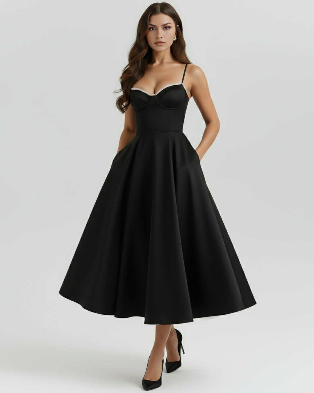 Robe Midi Évasée à Bretelles Femme