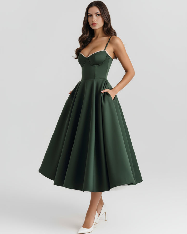 Robe Midi Évasée à Bretelles Femme