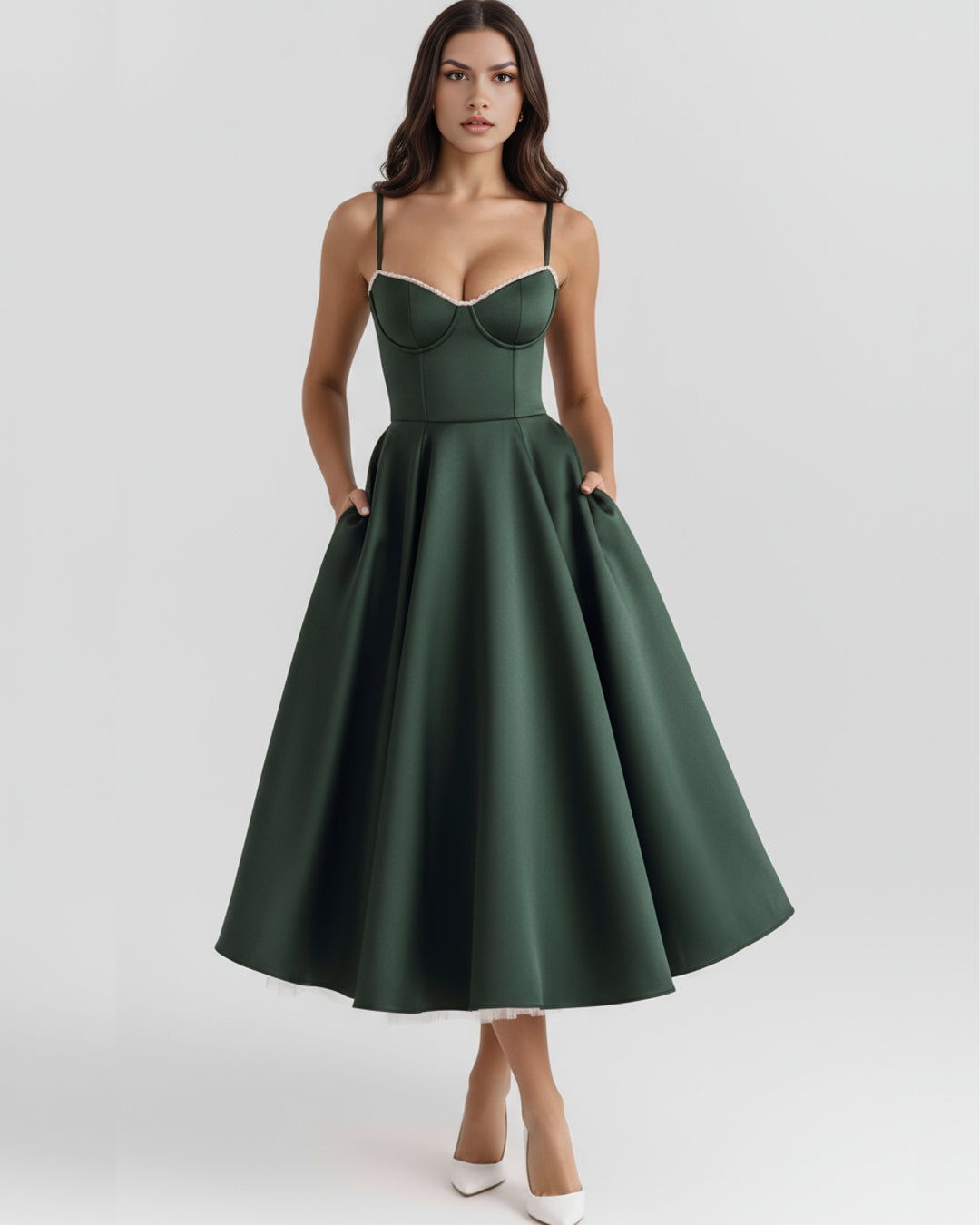 Robe Midi Évasée à Bretelles Femme