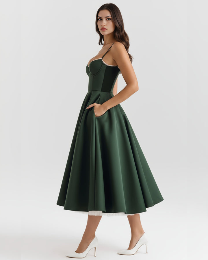 Robe Midi Évasée à Bretelles Femme
