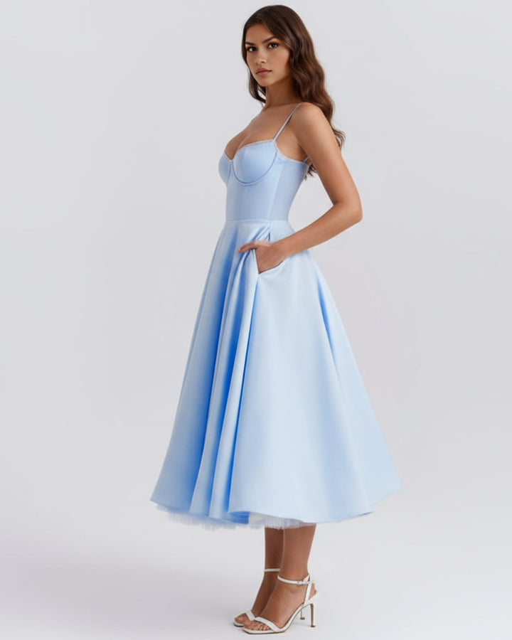 Robe Midi Évasée à Bretelles Femme