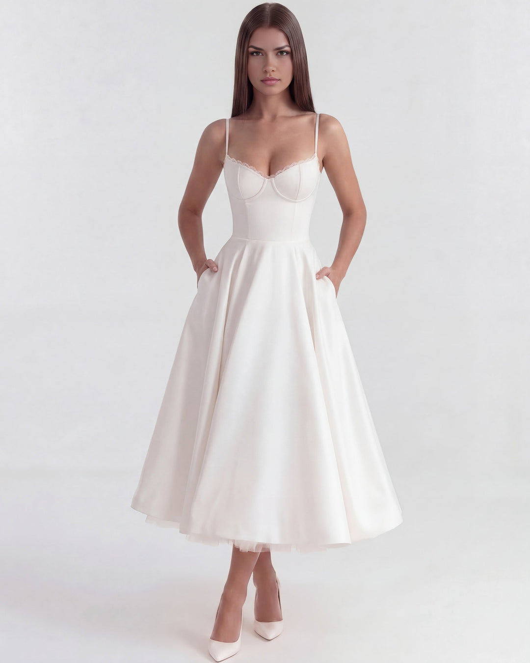 Robe Midi Évasée à Bretelles Femme