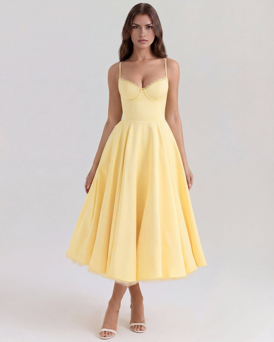 Robe Midi Évasée à Bretelles Femme