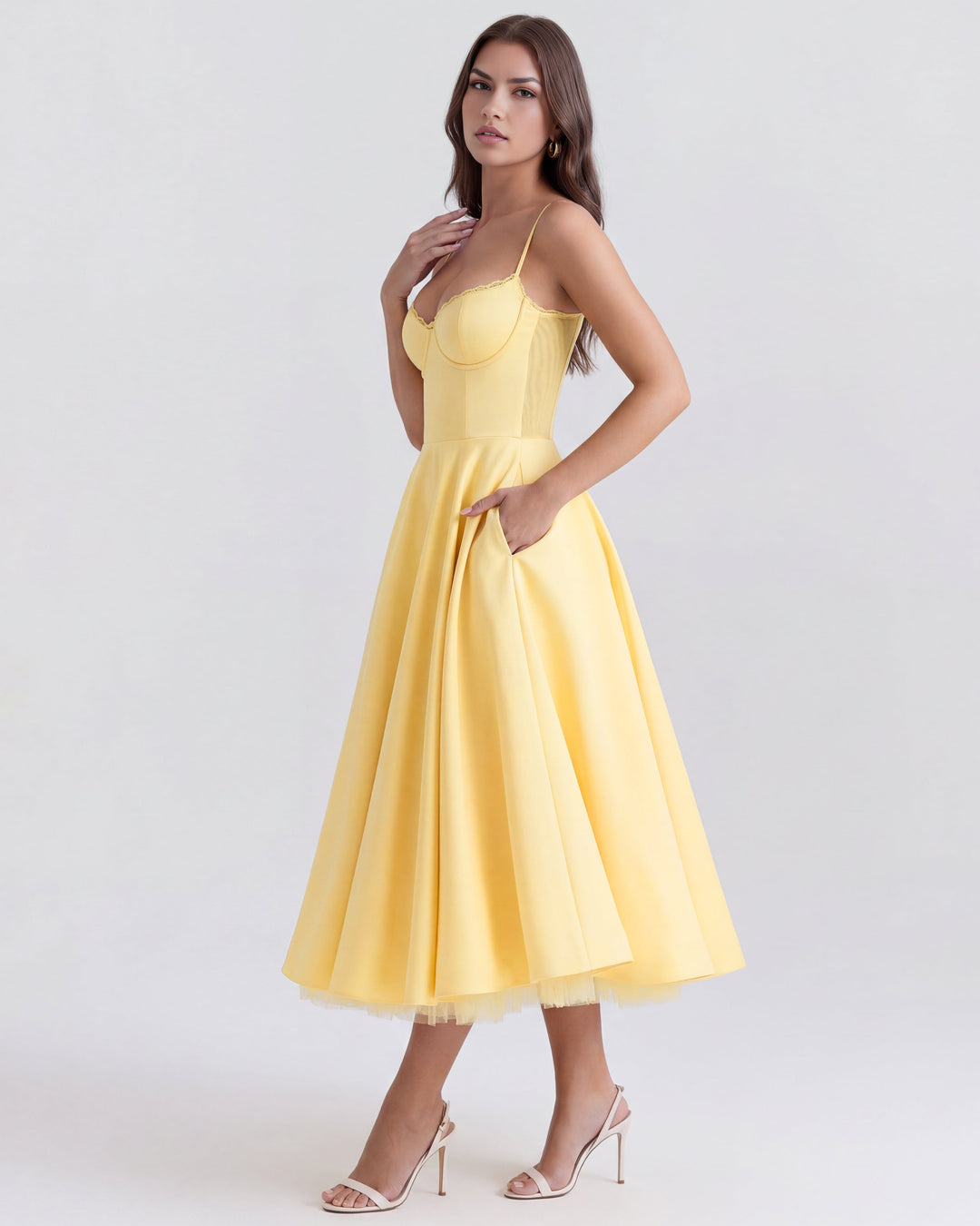 Robe Midi Évasée à Bretelles Femme