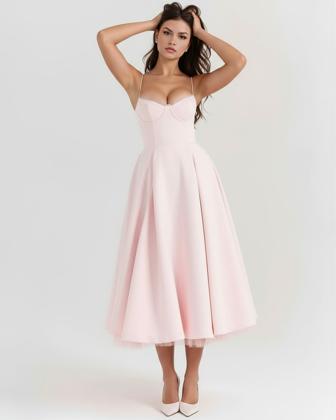 Robe Midi Évasée à Bretelles Femme