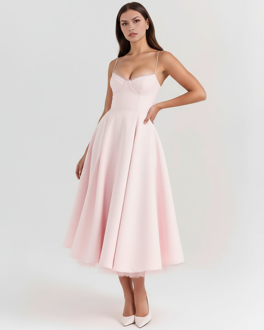 Robe Midi Évasée à Bretelles Femme