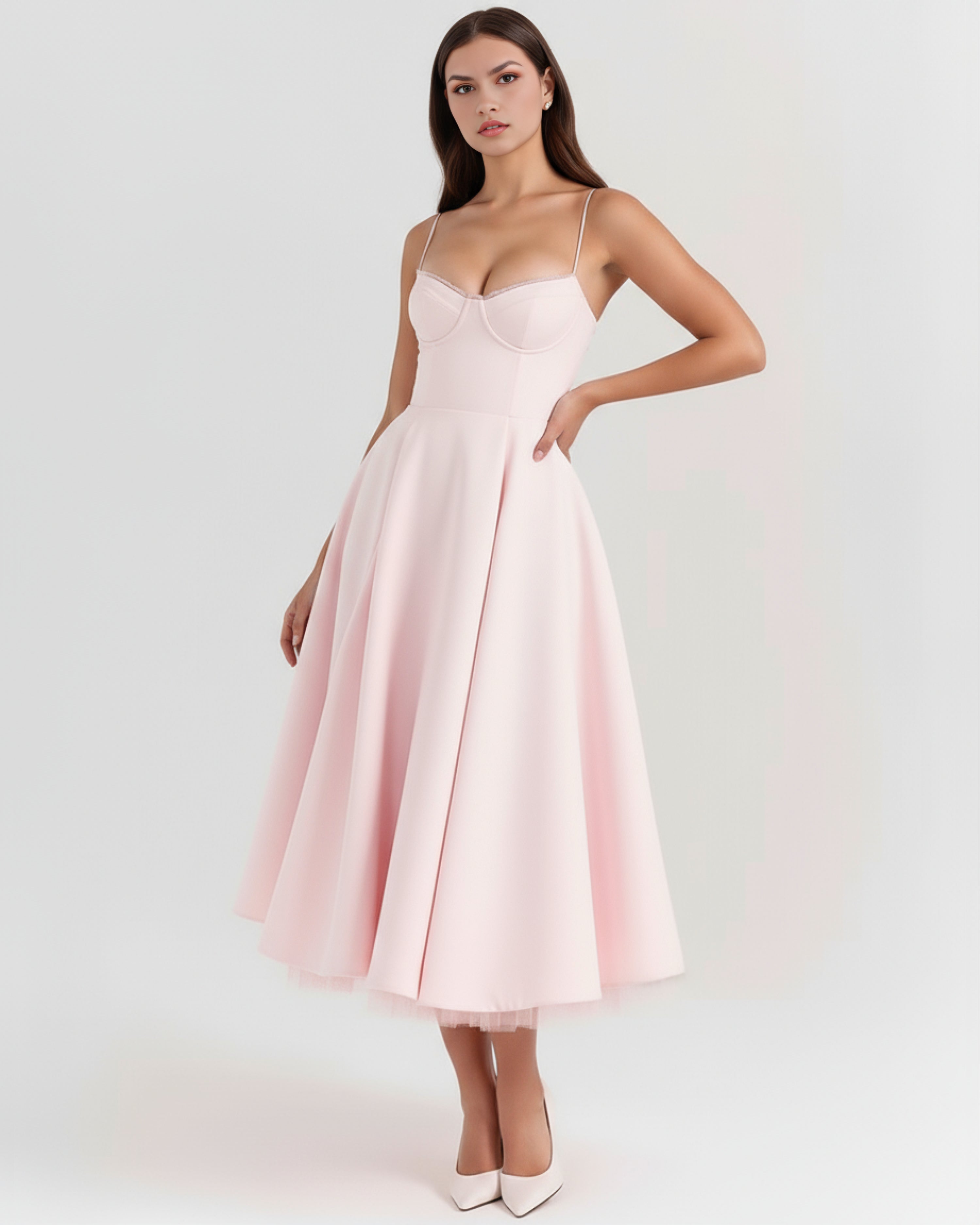 Robe Midi Évasée à Bretelles Femme