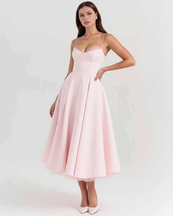 Robe Midi Évasée à Bretelles Femme