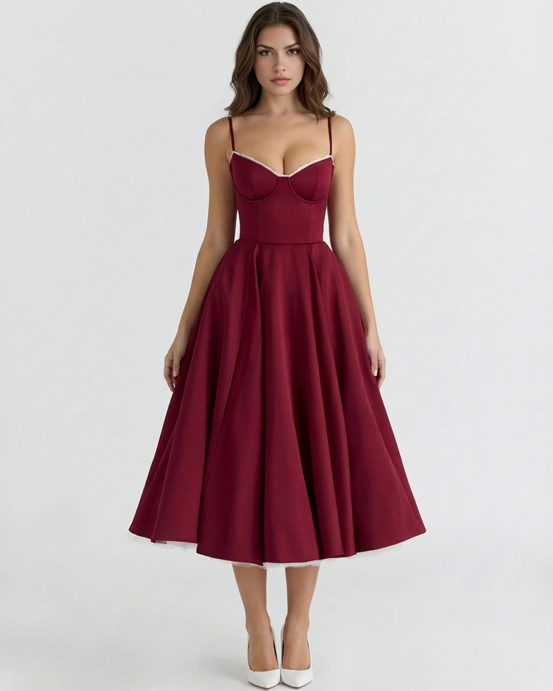 Robe Midi Évasée à Bretelles Femme