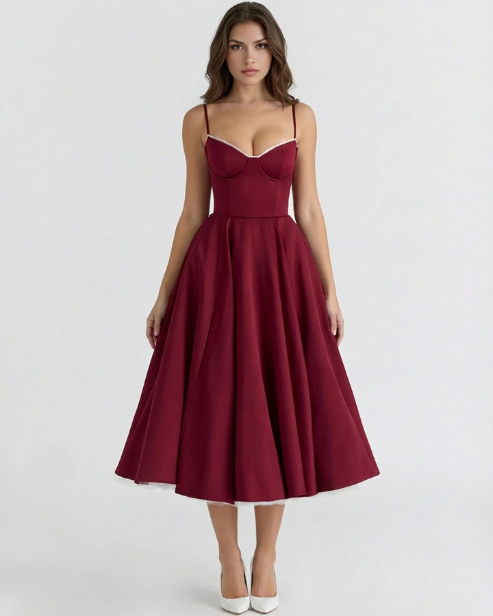 Robe Midi Évasée à Bretelles Femme