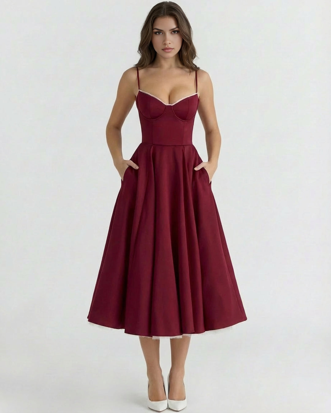 Robe Midi Évasée à Bretelles Femme