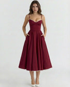 Robe Midi Évasée à Bretelles Femme