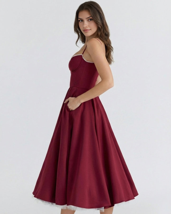 Robe Midi Évasée à Bretelles Femme