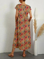 Robe Midi Imprimée à Manches Courtes Femme